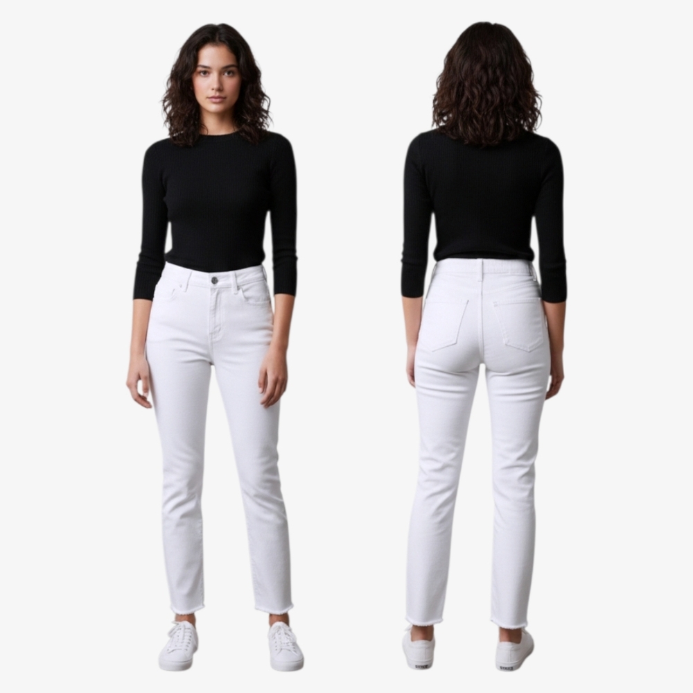GARAGE DNM- Retro High Waist Skinny Fringe Hem Jeans